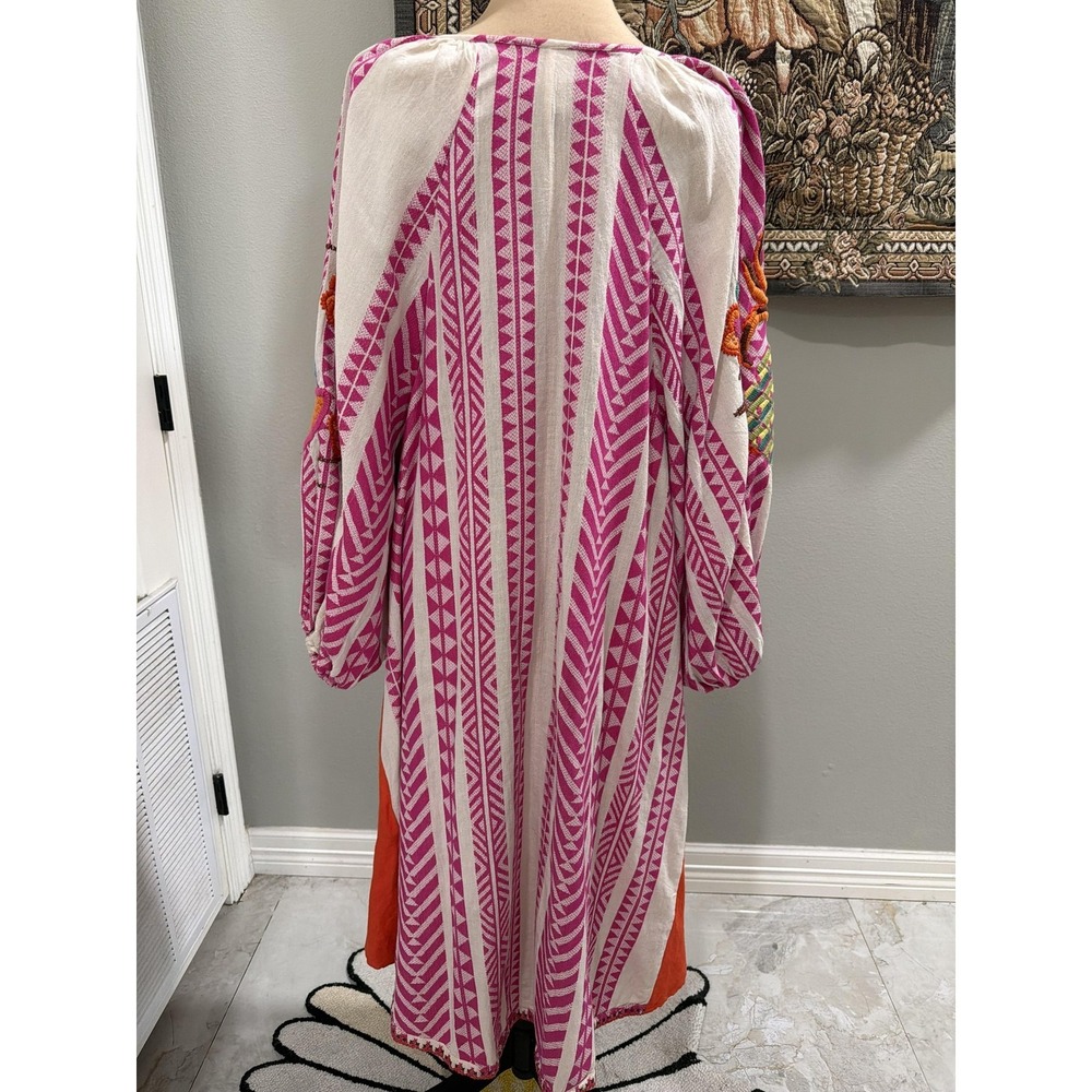 Farm Rio Dress Womens Medium Pink Striped Embroidered Kaftan‎ Maxi Boho - Picture 4 of 11